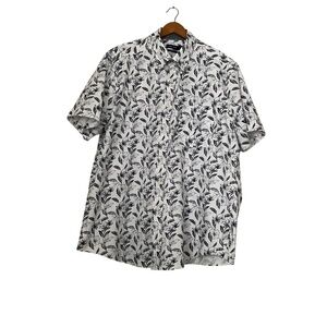 Nautica Short Sleeve Button Down Floral Shirt XXL White Stretch Hawaii Resort